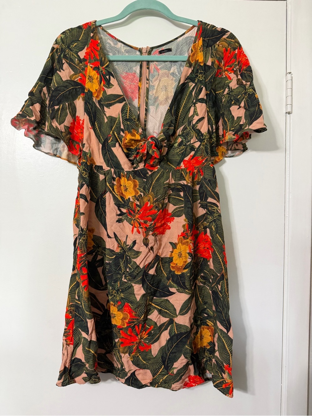 Tie-Front V-Neck Mini Dress in Pink Floral